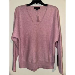 TAHARI 100% 2PLY-CASHMERE GREY SWEATER FRONT Pink LONG SLEEVE XL Retails $80